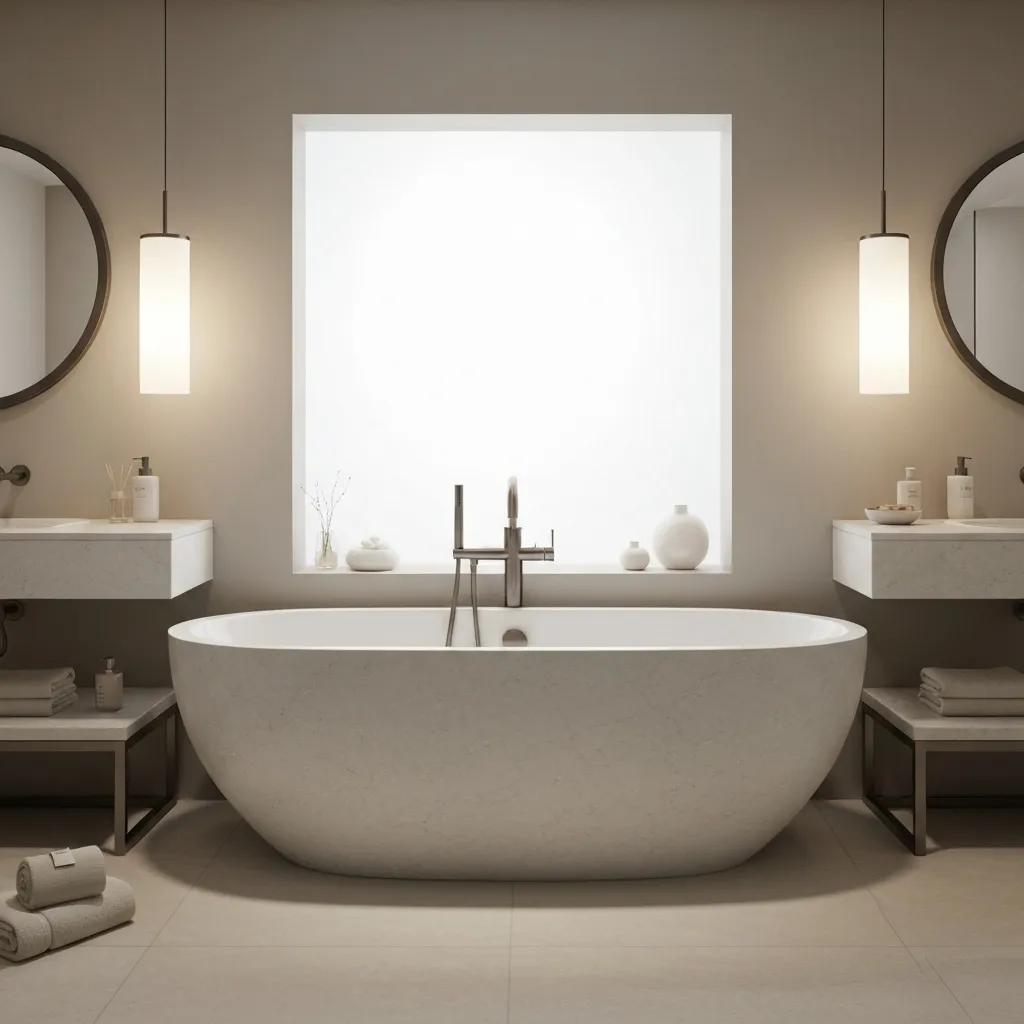 Luxury solid surface freestanding bath from Pietra Bianca in a stylish bathroom setting
