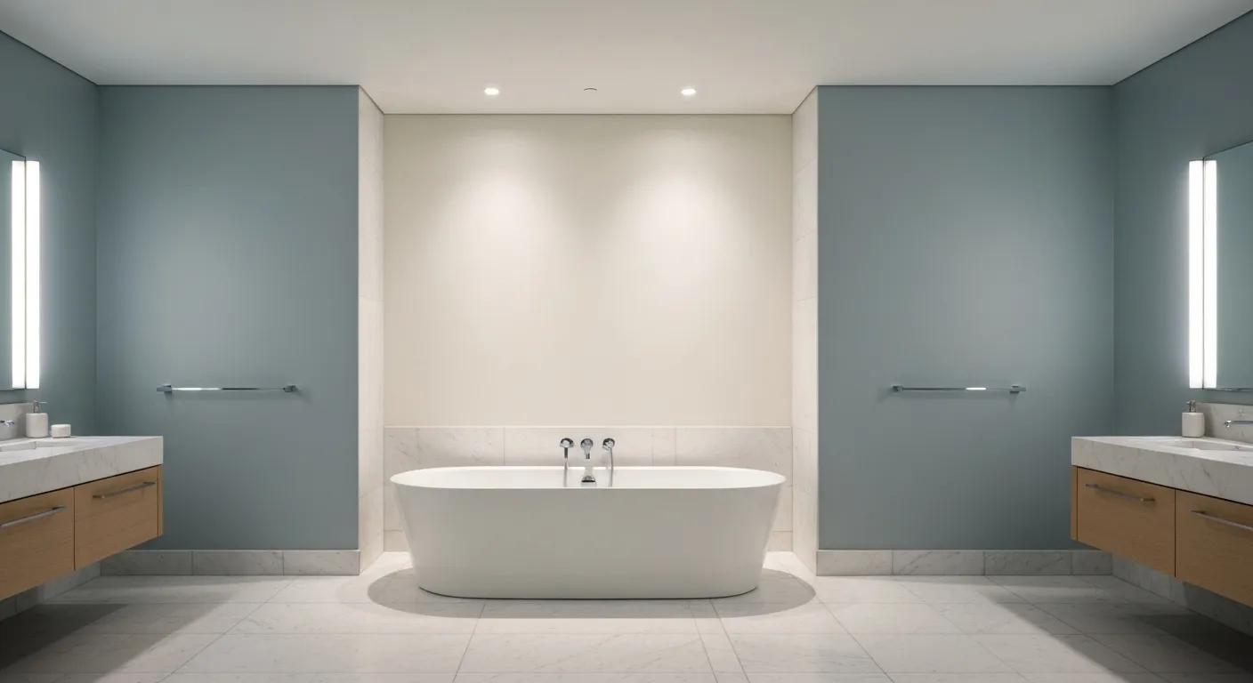Luxurious stone bath in a serene bathroom setting, highlighting natural materials and elegant design
